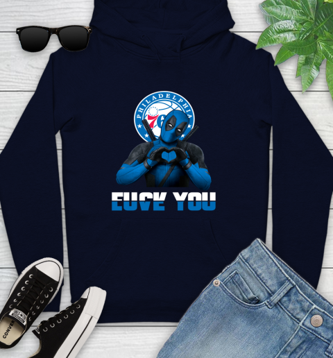 NBA Philadelphia 76ers Deadpool Love You Fuck You Basketball Sports Youth Hoodie 3