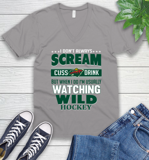 Minnesota Wild NHL Hockey I Scream Cuss Drink When I'm Watching My Team V-Neck T-Shirt 3