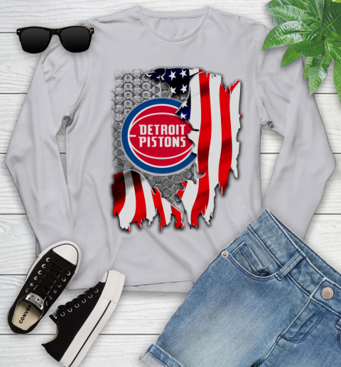 Detroit Pistons NBA Basketball American Flag Youth Long Sleeve 5
