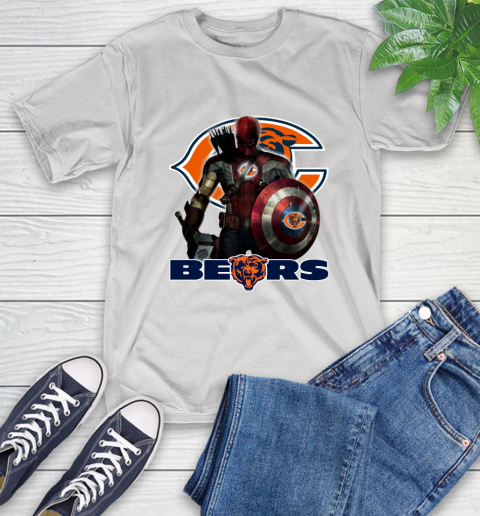 NFL Captain America Thor Spider Man Hawkeye Avengers Endgame Football Chicago Bears T-Shirt