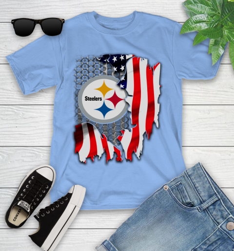 Pittsburgh Steelers NFL Football American Flag Youth T-Shirt 15