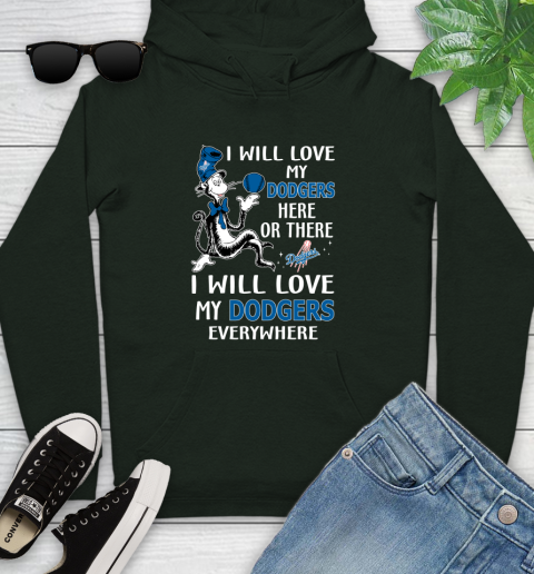 MLB Baseball Los Angeles Dodgers I Will Love My Dodgers Everywhere Dr Seuss Shirt Youth Hoodie 12