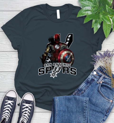 San Antonio Spurs NBA Basketball Captain America Thor Spider Man Hawkeye Avengers Women's T-Shirt 8