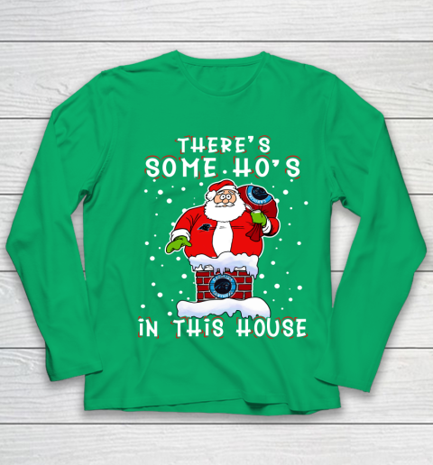 Carolina Panthers Christmas There Is Some Hos In This House Santa Stuck In The Chimney NFL Youth Long Sleeve 4