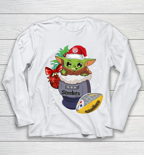 Pittsburgh Steelers Christmas Baby Yoda Star Wars Funny Happy NFL Youth Long Sleeve 2