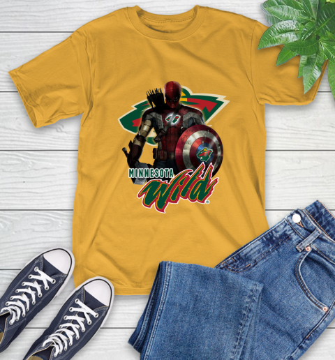 NHL Captain America Thor Spider Man Hawkeye Avengers Endgame Hockey Minnesota Wild T-Shirt 3