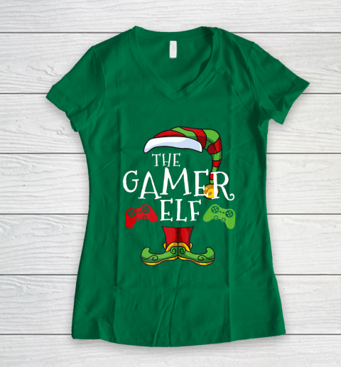 Gamer Elf Family Matching Christmas Funny Gaming Pajama Women's V-Neck T-Shirt 3