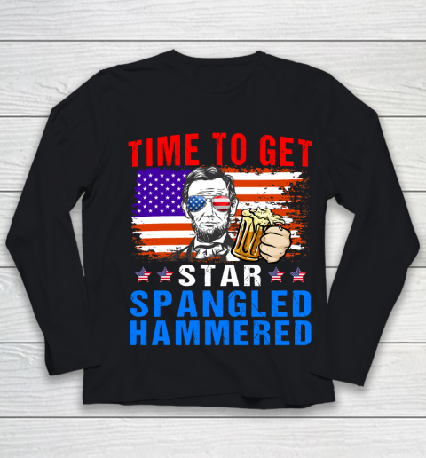 Beer Lover Shirt 4th of July Time To Get Star Spangled Hammered Lincoln Beer USA Flag Youth Long Sleeve
