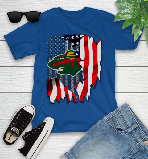 Minnesota Wild NHL Hockey American Flag Youth T-Shirt 12