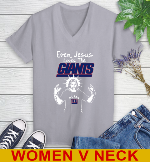 New York Giants NFL Football Even Jesus Loves The Giants Shirt Women's V-Neck T-Shirt 4