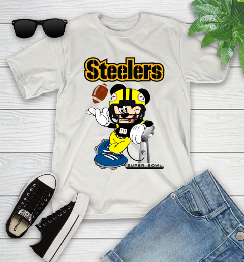 NFL Pittsburgh Steelers Mickey Mouse Disney Super Bowl Football T Shirt Youth T-Shirt 12