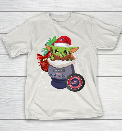 Columbus Blue Jackets Christmas Baby Yoda Star Wars Funny Happy NHL Youth T-Shirt 11
