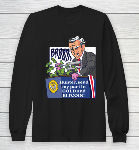 Bitcoin Joe Biden Printing Money Economy Anti Biden Anti Biden Retro Vintage Cartoon Long Sleeve T-Shirt