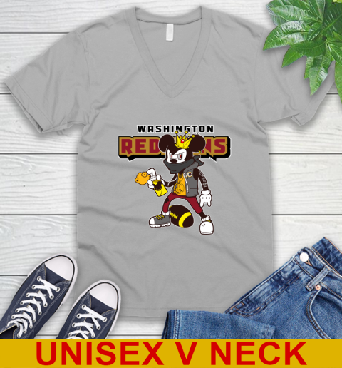 Washington Redskins NFL Football Mickey Peace Sign Sports V-Neck T-Shirt 4