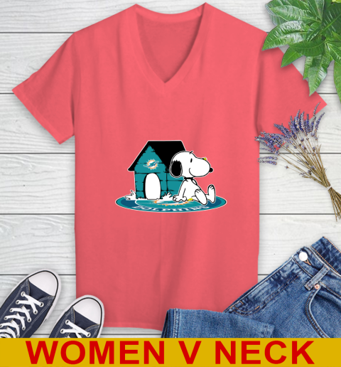 NFL Football Miami Dolphins Snoopy The Peanuts Movie Shirt Women's V-Neck T-Shirt 7