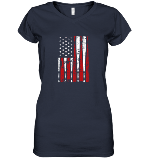 2sk9 vintage baseball bat american usa flag gift women v neck t shirt 39 front navy