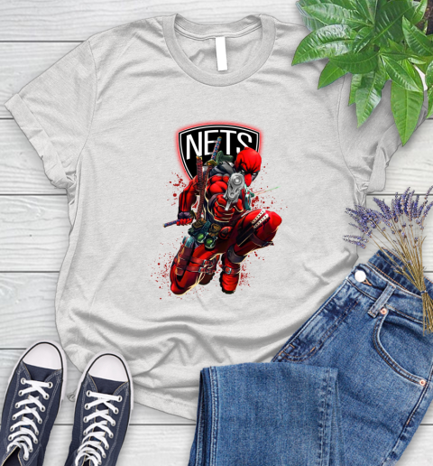 NBA Deadpool Marvel Comics Sports Basketball Brooklyn Nets Women's T-Shirt