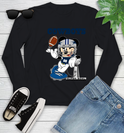 NFL Dallas Cowboys Mickey Mouse Disney Super Bowl Football T Shirt Youth Long Sleeve 2