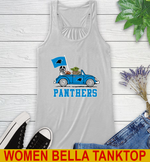 NFL Football Carolina Panthers Darth Vader Baby Yoda Driving Star Wars Shirt Racerback Tank