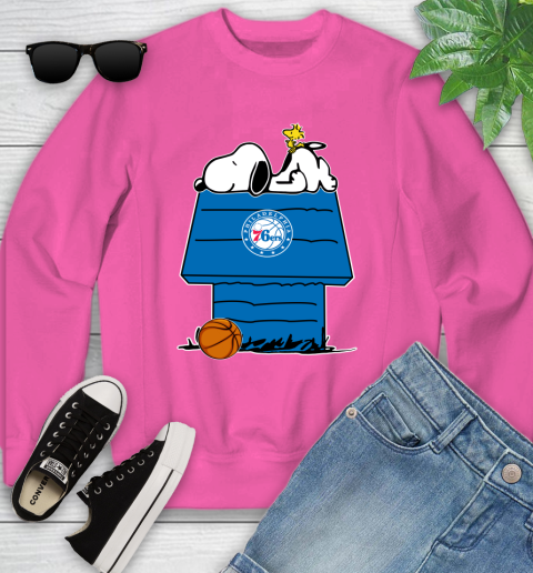 Philadelphia 76ers NBA Basketball Snoopy Woodstock The Peanuts Movie Youth Sweatshirt 7