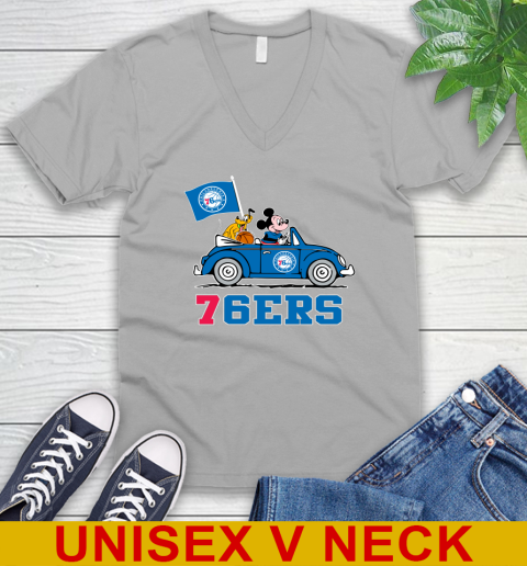 NBA Basketball Philadelphia 76ers Pluto Mickey Driving Disney Shirt V-Neck T-Shirt 4