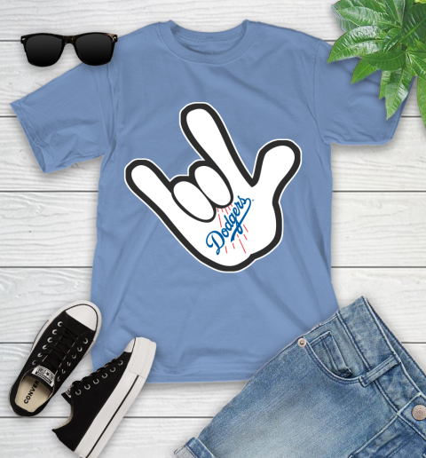 Los Angeles Dodgers MLB Baseball Mickey Rock Hand Disney Youth T-Shirt 11