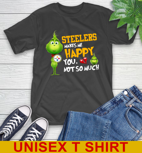NFL Pittsburgh Steelers Makes Me Happy You Not So Much Grinch Football Sports T-Shirt