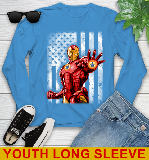 Toronto Maple Leafs NHL Hockey Iron Man Avengers American Flag Shirt Youth Long Sleeve 8