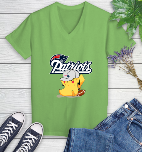 NFL Pikachu Football Sports New England Patriots Women's V-Neck T-Shirt 11