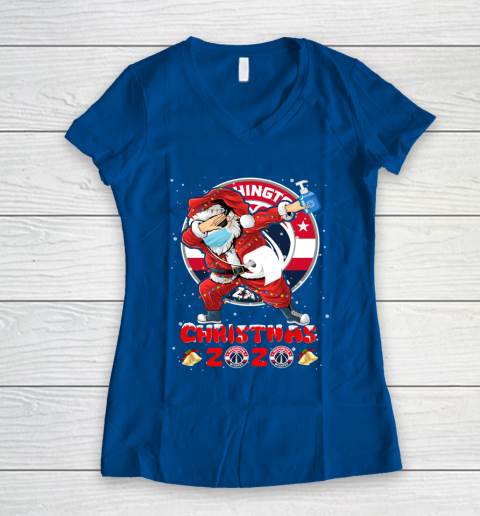 Washington Wizards Funny Santa Claus Dabbing Christmas 2020 NBA Women's V-Neck T-Shirt 7