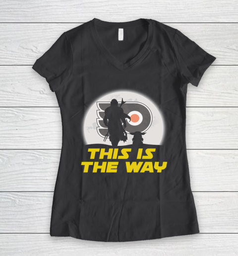 Philadelphia Flyers NHL Ice Hockey Star Wars Yoda And Mandalorian This Is The Way Women's V-Neck T-Shirt 6