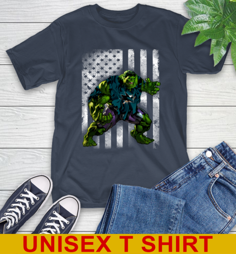 San Jose Sharks Hulk Marvel Avengers NHL Hockey American Flag T-Shirt - Image 4