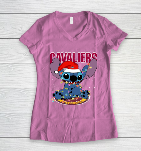 Cleveland Cavaliers NBA noel stitch Basketball Christmas Women's V-Neck T-Shirt 8