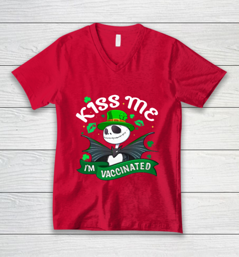 Kiss Me I'm Vaccinated Patrick's Day Jack Skellington V-Neck T-Shirt 6