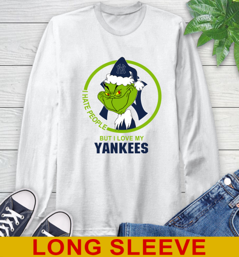 New York Yankees MLB Christmas Grinch I Hate People But I Love My Favorite Baseball Team Long Sleeve T-Shirt