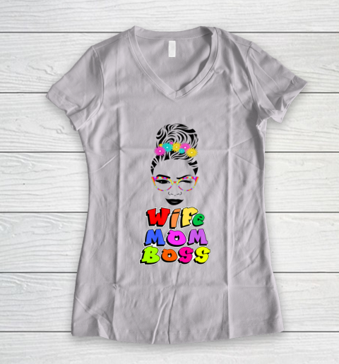 Wife Mom Boss Mother Woman Mommy Mothers Girls Women's V-Neck T-Shirt