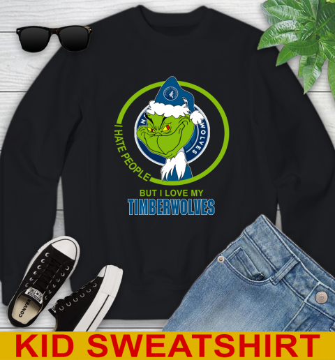 Minnesota Timberwolves NBA Christmas Grinch I Hate People But I Love My Favorite Basketball Team Youth Sweatshirt 2