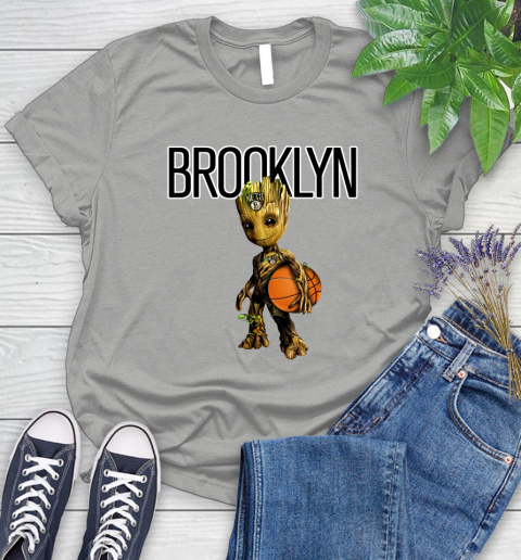 Brooklyn Nets NBA Basketball Groot Marvel Guardians Of The Galaxy Women's T-Shirt 10