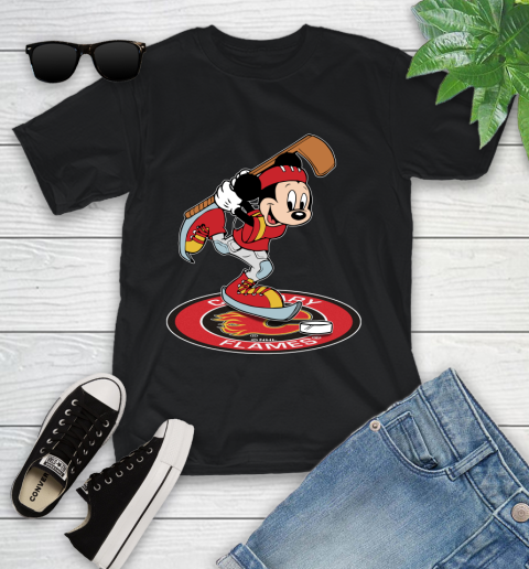NHL Hockey Calgary Flames Cheerful Mickey Disney Shirt Youth T-Shirt