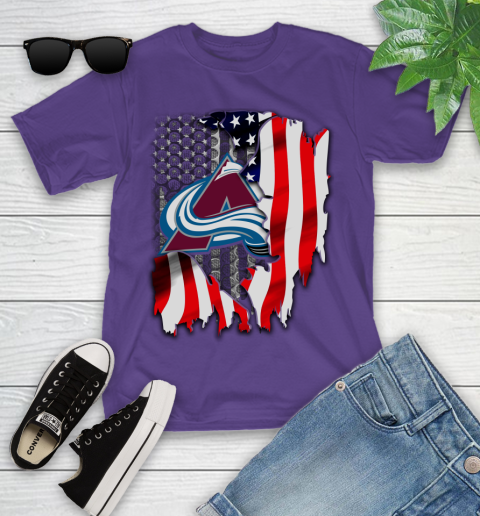 Colorado Avalanche NHL Hockey American Flag Youth T-Shirt 3