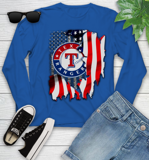Texas Rangers MLB Baseball American Flag Youth Long Sleeve 10