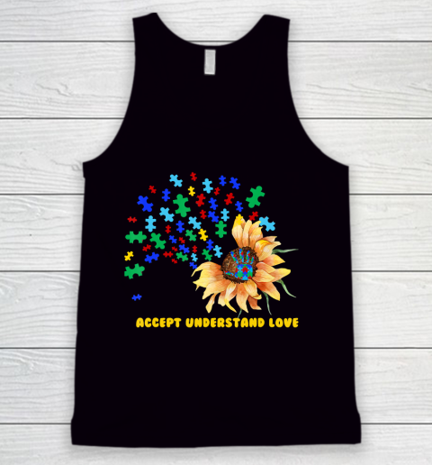 Autism Awareness Month Accept Understand Love Sunflower Tank Top