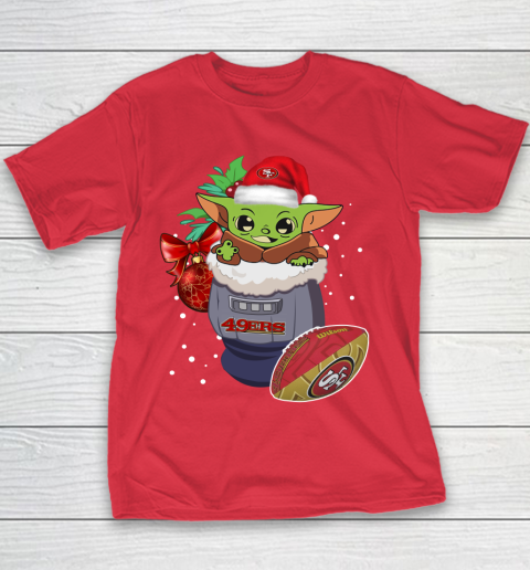 San Francisco 49ers Christmas Baby Yoda Star Wars Funny Happy NFL Youth T-Shirt 9
