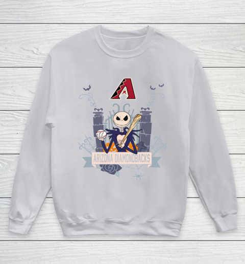 MLB Arizona Diamondbacks Baseball Jack Skellington Halloween Youth Sweatshirt 3