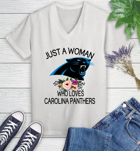 NFL Just A Woman Who Loves Carolina Panthers Football Sports Women's V-Neck T-Shirt