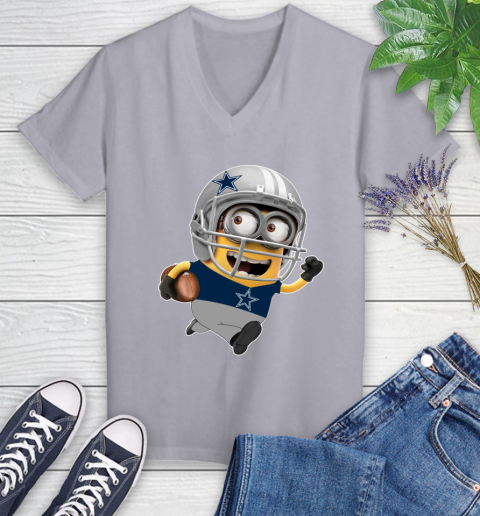 NFL Dallas Cowboys Minions Disney Football Sports Women's V-Neck T-Shirt 4