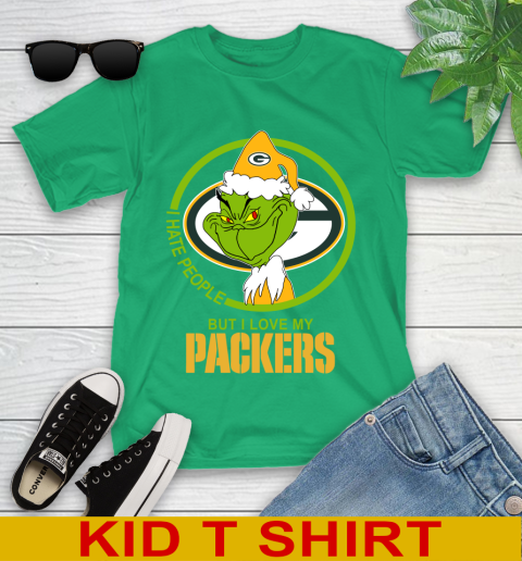 Green Bay Packers NFL Christmas Grinch I Hate People But I Love My Favorite Football Team Youth T-Shirt 6