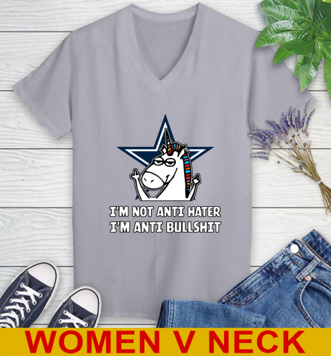 Dallas Cowboys NFL Football Unicorn I'm Not Anti Hater I'm Anti Bullshit Women's V-Neck T-Shirt 5
