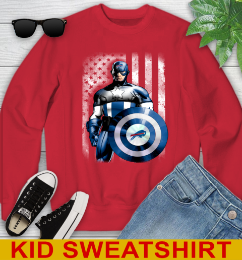 Buffalo Bills NFL Football Captain America Marvel Avengers American Flag Shirt Youth Sweatshirt 7