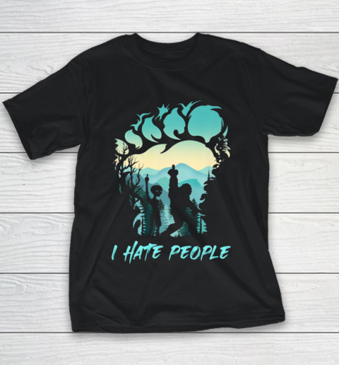 Alien Bigfoot Middle Finger I Hate People Funny Camping Youth T-Shirt
